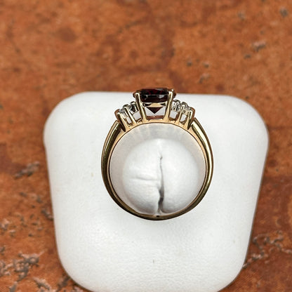 Estate 14KT Yellow Gold Oval Deep Raspberry Garnet + Diamond Ring