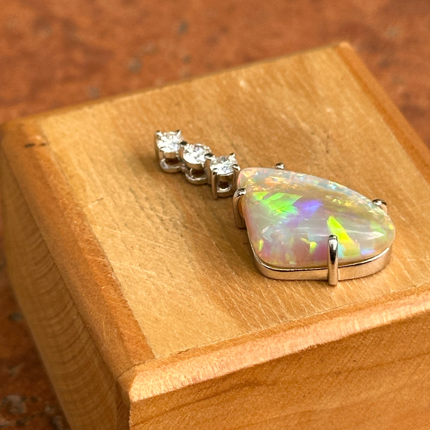 Estate Platinum Abstract Opal + Diamond Pendant Slide