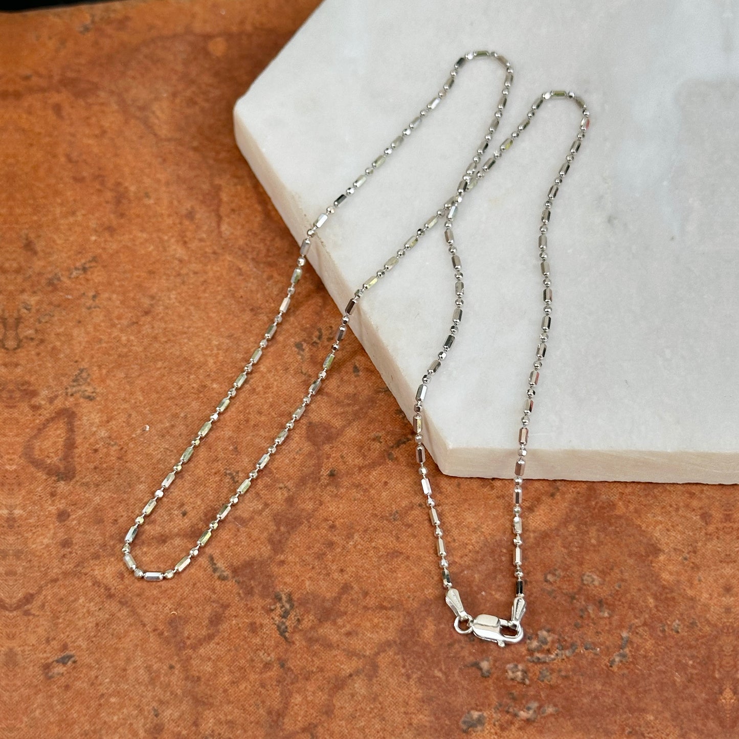 14KT White Gold Alternating Bead Chain Necklace
