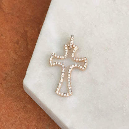 Estate 14KT Rose Gold Pave Diamond Cross Pendant Charm