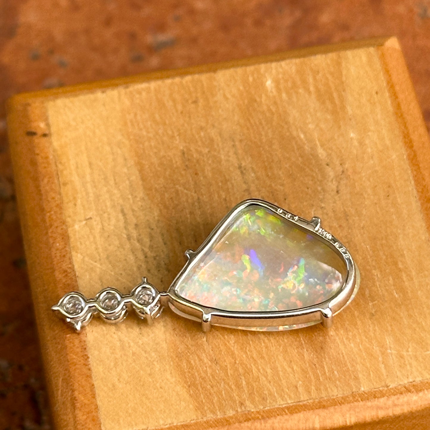 Estate Platinum Abstract Opal + Diamond Pendant Slide