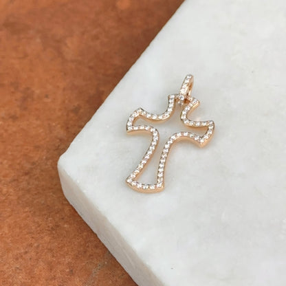 Estate 14KT Rose Gold Pave Diamond Cross Pendant Charm