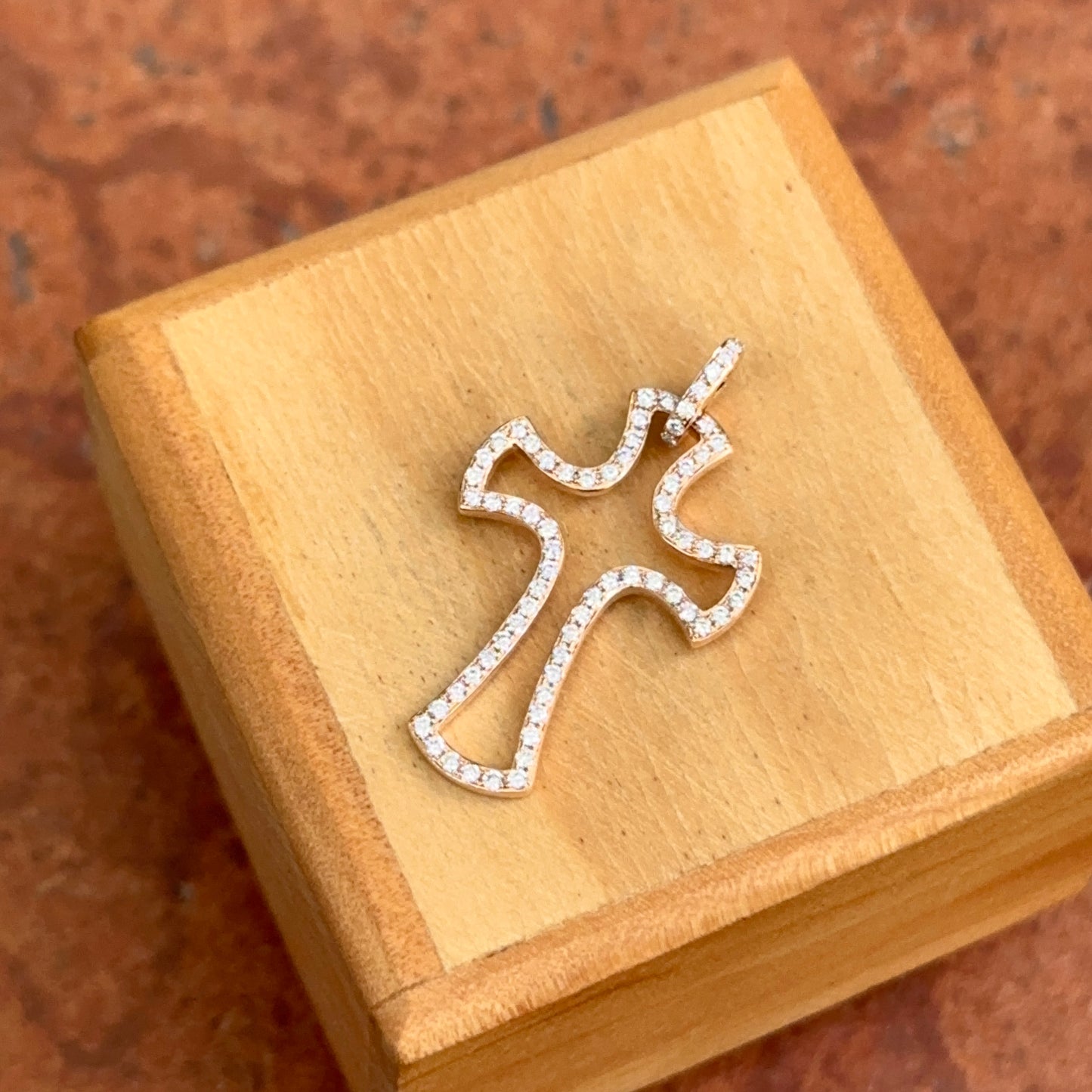 Estate 14KT Rose Gold Pave Diamond Cross Pendant Charm