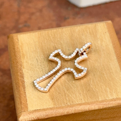 Estate 14KT Rose Gold Pave Diamond Cross Pendant Charm