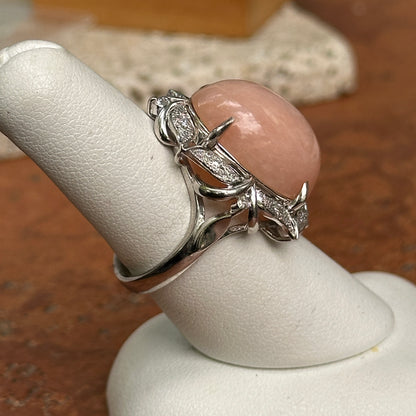 Estate Platinum Peruvian Peach Opal + Diamond Halo Ring