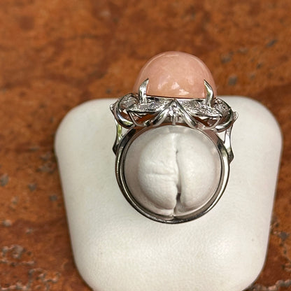 Estate Platinum Peruvian Peach Opal + Diamond Halo Ring