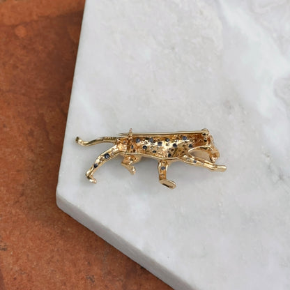 Estate 14KT Yellow Gold Two Tone + Blue Sapphire Ruby and Diamond Panther Pin Brooch