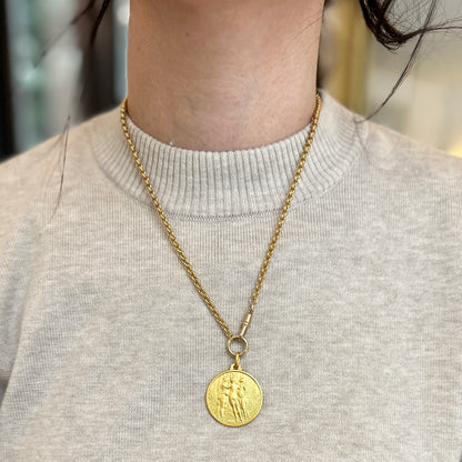 18KT Yellow Gold The Three Graces Matte Medal Pendant 30mm - LSJ