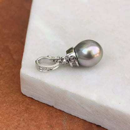 14KT White Gold Diamond + Tahitian Gray Pearl Pendant Enhancer