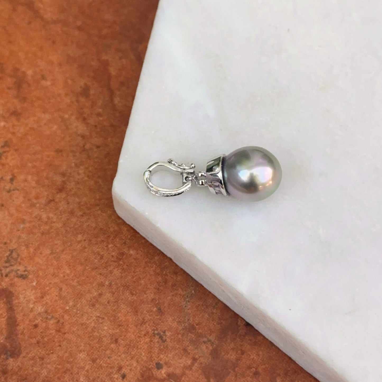 14KT White Gold Diamond + Tahitian Gray Pearl Pendant Enhancer