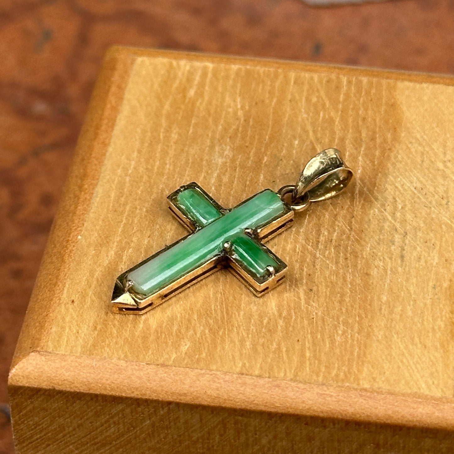 Estate 14KT Yellow Gold 3-Piece Green Jade Cross Pendant