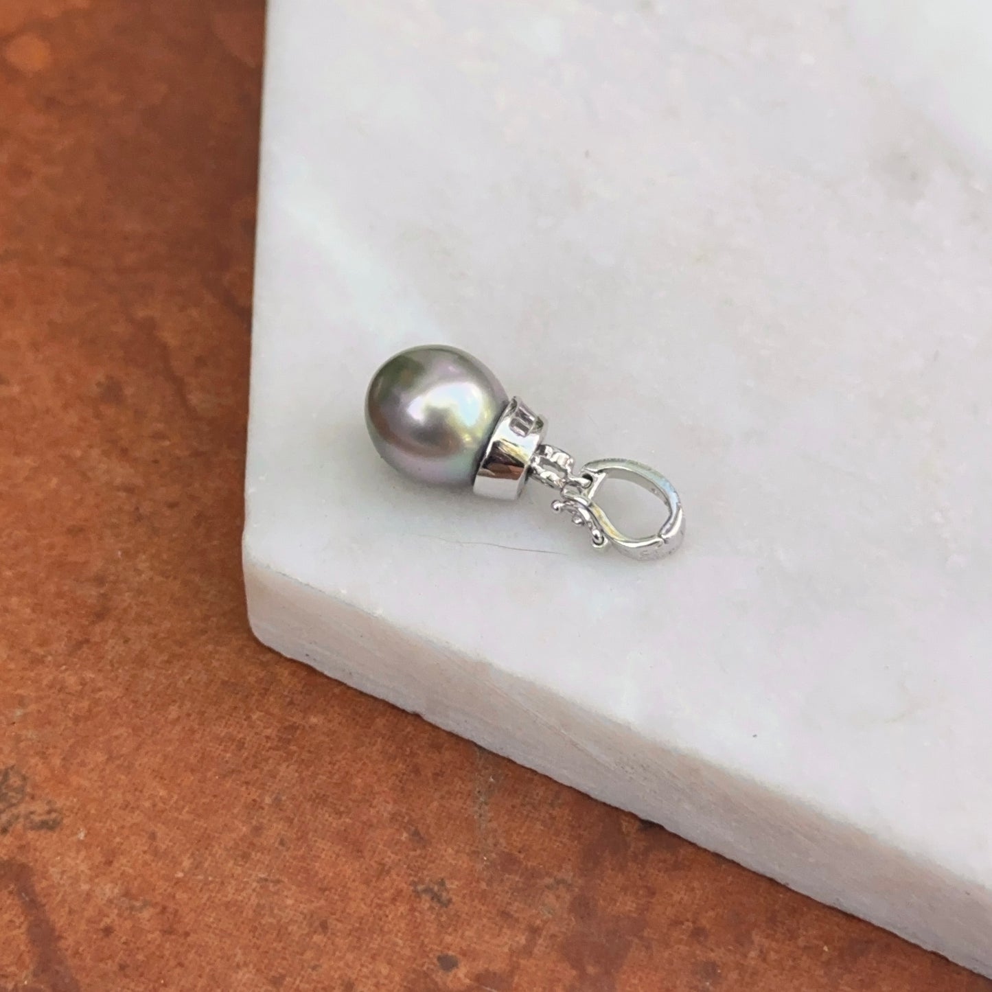 14KT White Gold Diamond + Tahitian Gray Pearl Pendant Enhancer