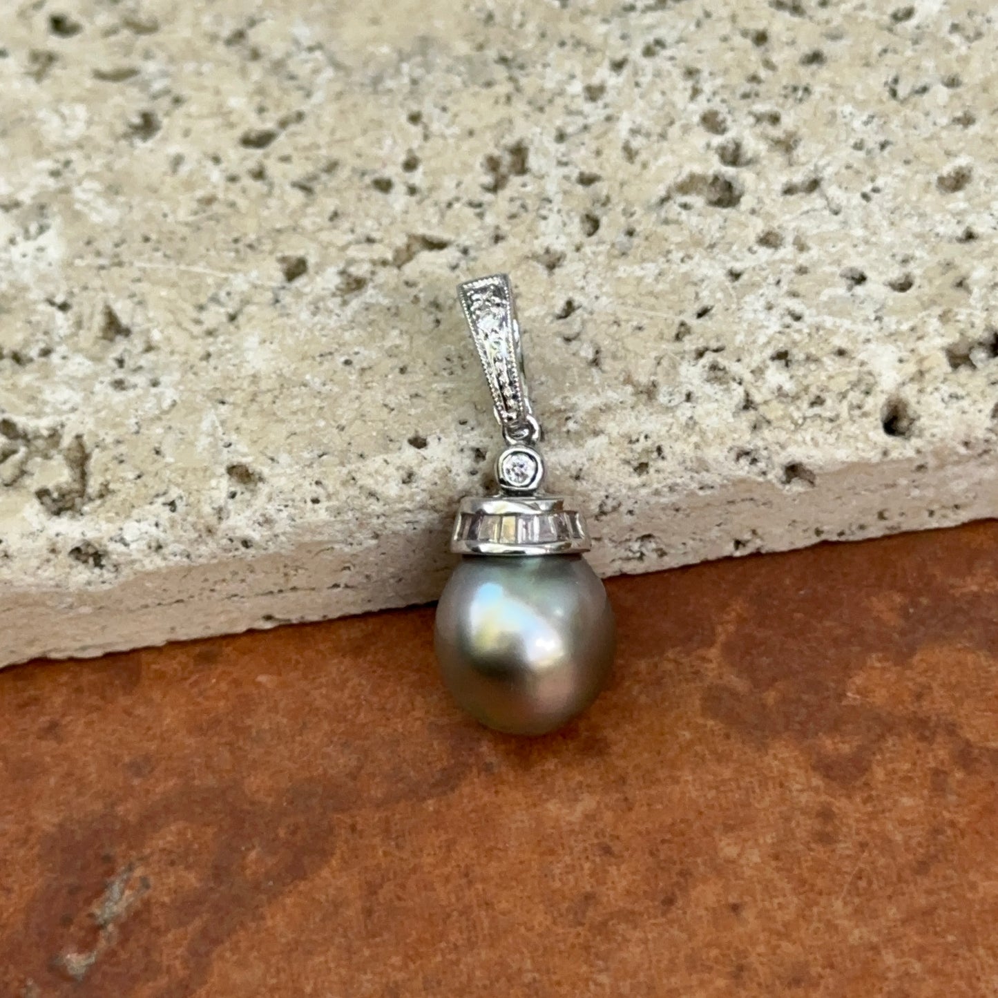 14KT White Gold Diamond + Tahitian Gray Pearl Pendant Enhancer