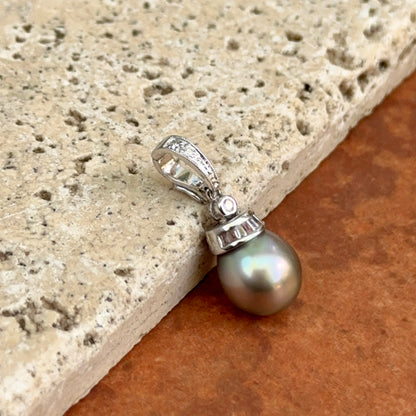 14KT White Gold Diamond + Tahitian Gray Pearl Pendant Enhancer