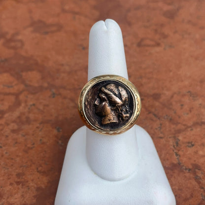 Estate 14KT Yellow Gold Plated Bezel Replica Bronze Sterling Silver Coin Ring