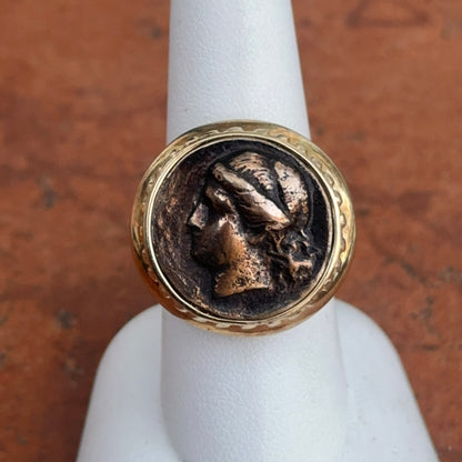 Estate 14KT Yellow Gold Plated Bezel Replica Bronze Sterling Silver Coin Ring