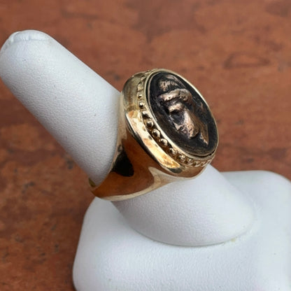 Estate 14KT Yellow Gold Plated Bezel Replica Bronze Sterling Silver Coin Ring