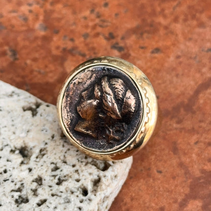 Estate 14KT Yellow Gold Plated Bezel Replica Bronze Sterling Silver Coin Ring