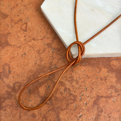 14KT Yellow Gold 2mm Natural Leather Cord Necklace 32" Knotted