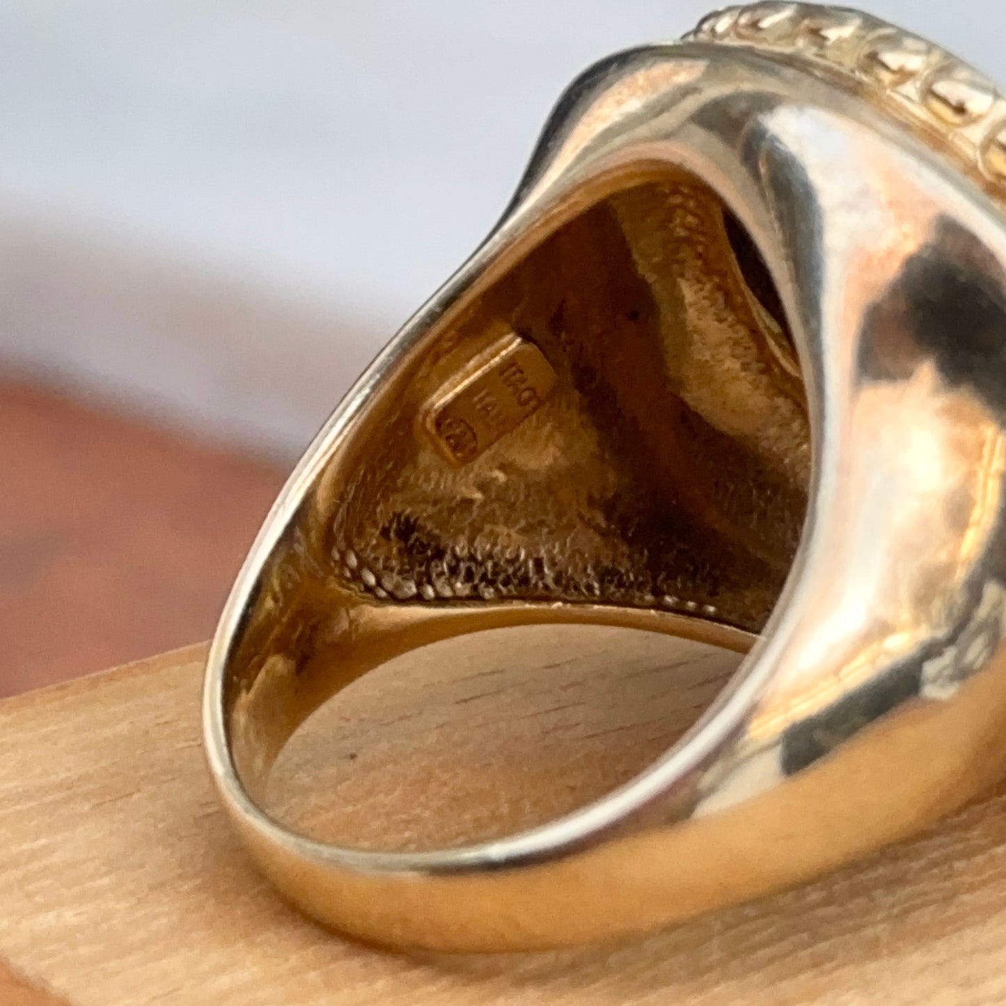 Estate 14KT Yellow Gold Plated Bezel Replica Bronze Sterling Silver Coin Ring