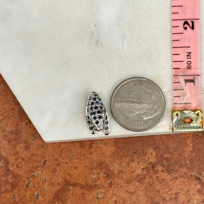 10KT White Gold Round Blue Sapphire and Diamond Panther Pendant Slide with Hidden Bail