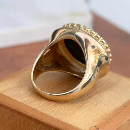 Estate 14KT Yellow Gold Plated Bezel Replica Bronze Sterling Silver Coin Ring