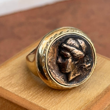 Estate 14KT Yellow Gold Plated Bezel Replica Bronze Sterling Silver Coin Ring