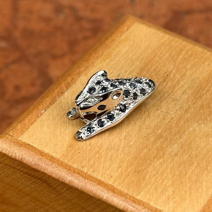 10KT White Gold Round Blue Sapphire and Diamond Panther Pendant Slide with Hidden Bail