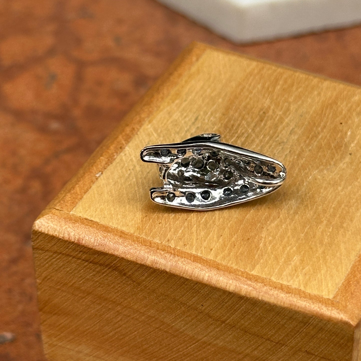 10KT White Gold Round Blue Sapphire and Diamond Panther Pendant Slide with Hidden Bail