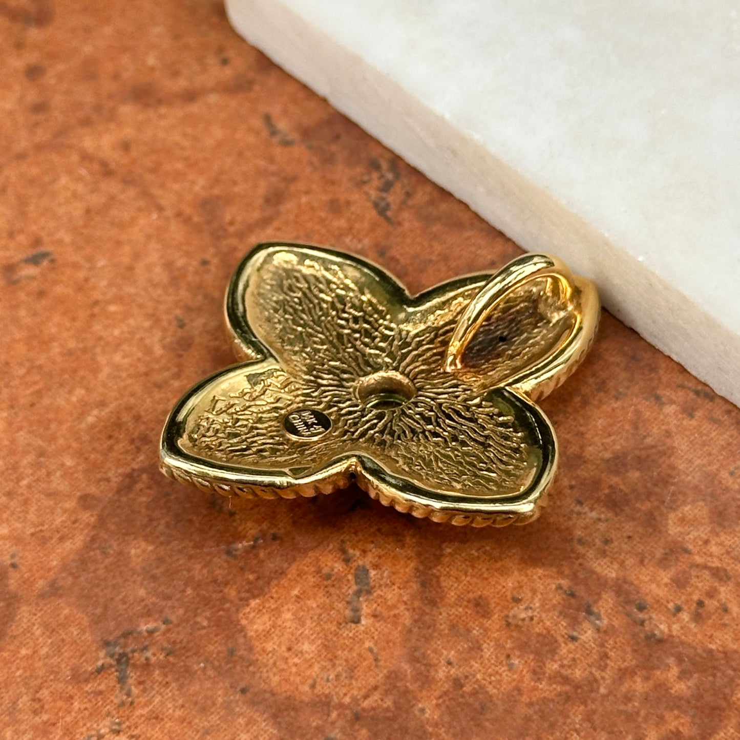 Estate 14KT Yellow Gold Cabochon Peridot Ornate Cross + Hidden Bail