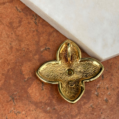 Estate 14KT Yellow Gold Cabochon Peridot Ornate Cross + Hidden Bail