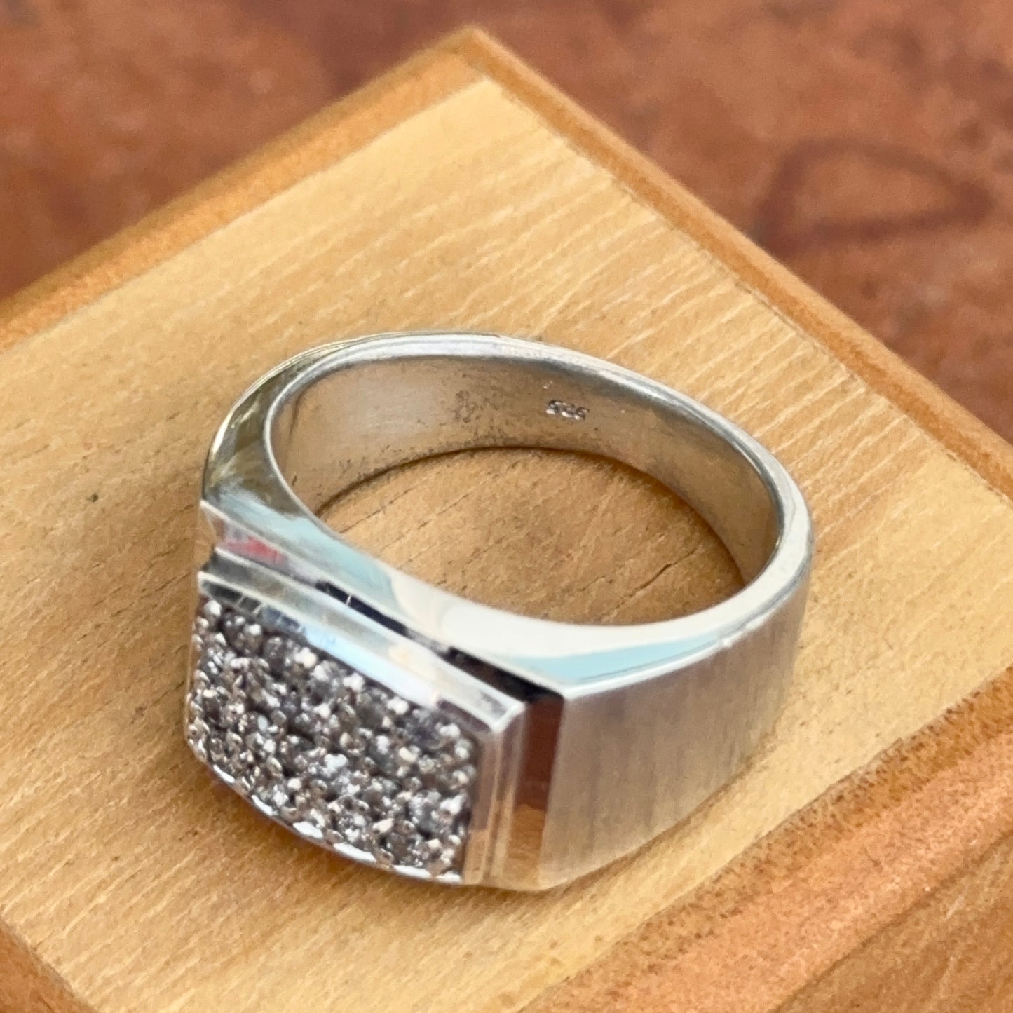 Estate Sterling Silver Diamond Cluster Band Ring Mens 8.75