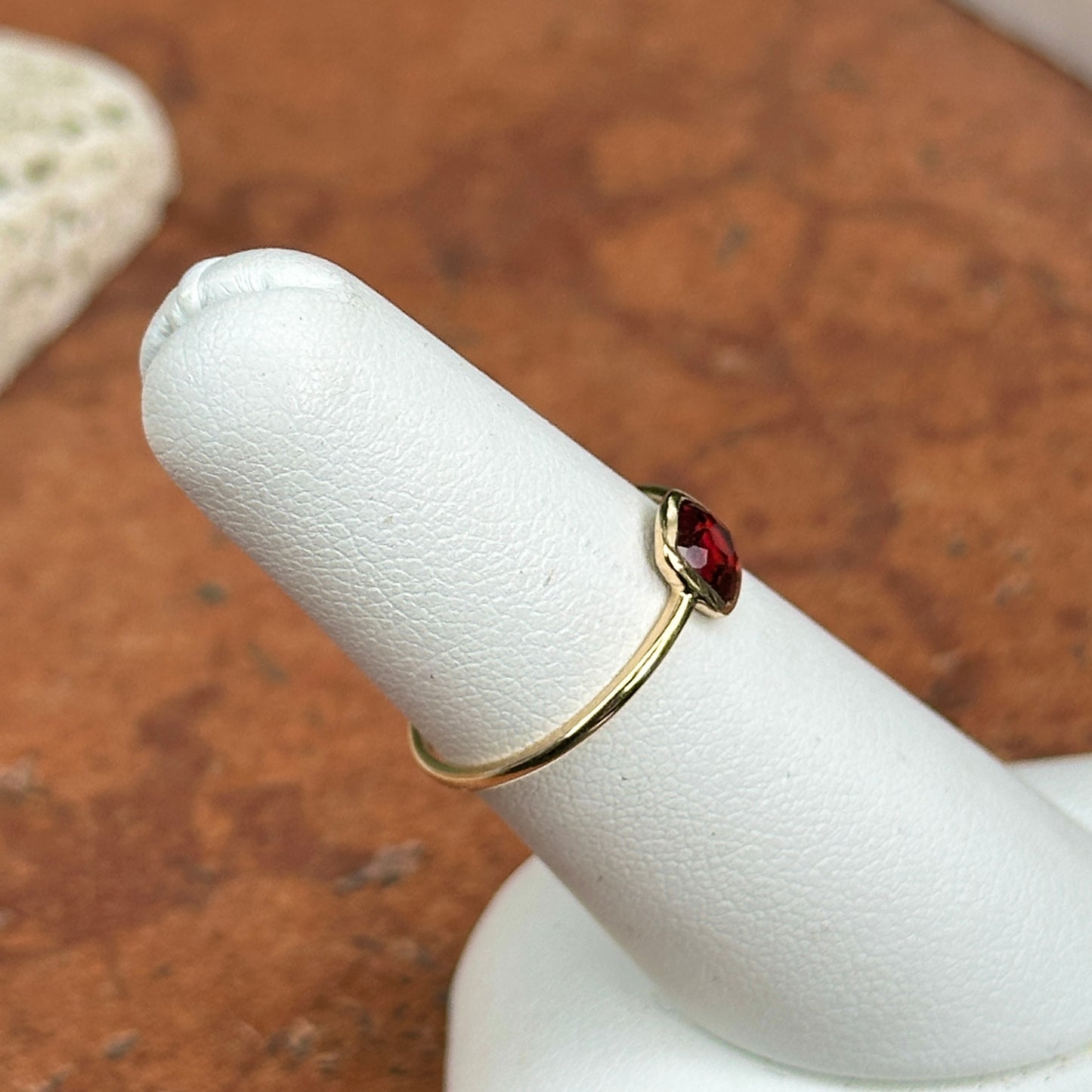 14KT Yellow Gold Bezel Garnet Thin Band Ring