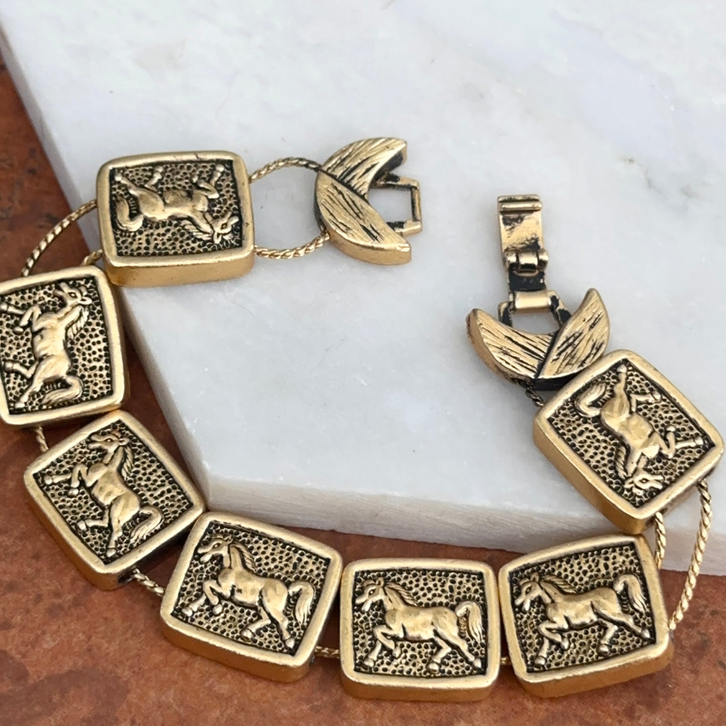 Estate Yellow Gold-Filled Horse Link Chain Bracelet