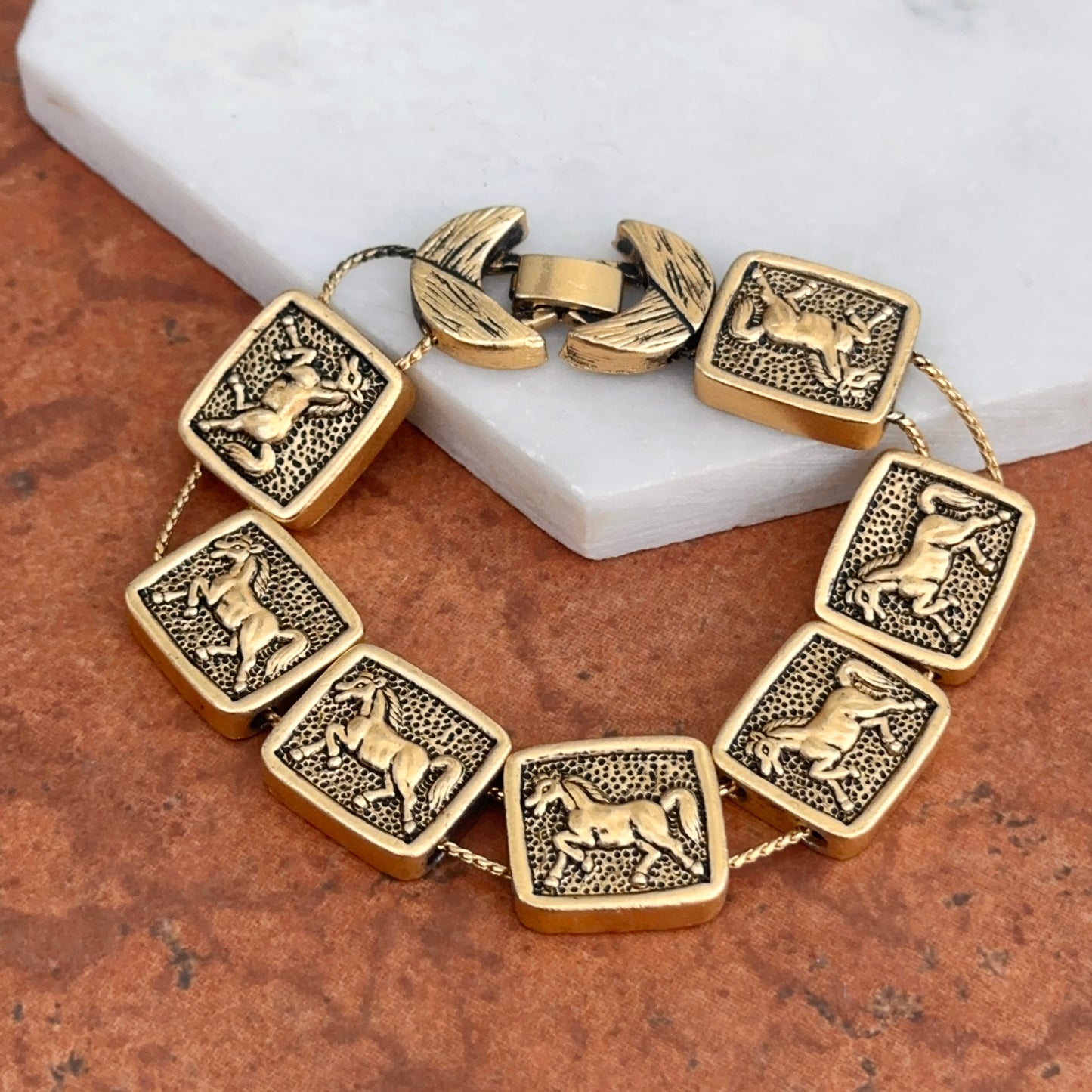 Estate Yellow Gold-Filled Horse Link Chain Bracelet