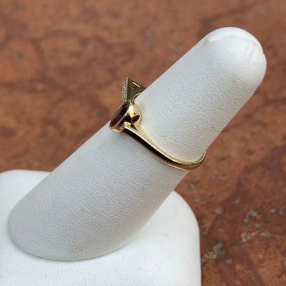 Estate 14KT Yellow Gold Pave Diamond + Oval Bezel Set Ruby Band Ring