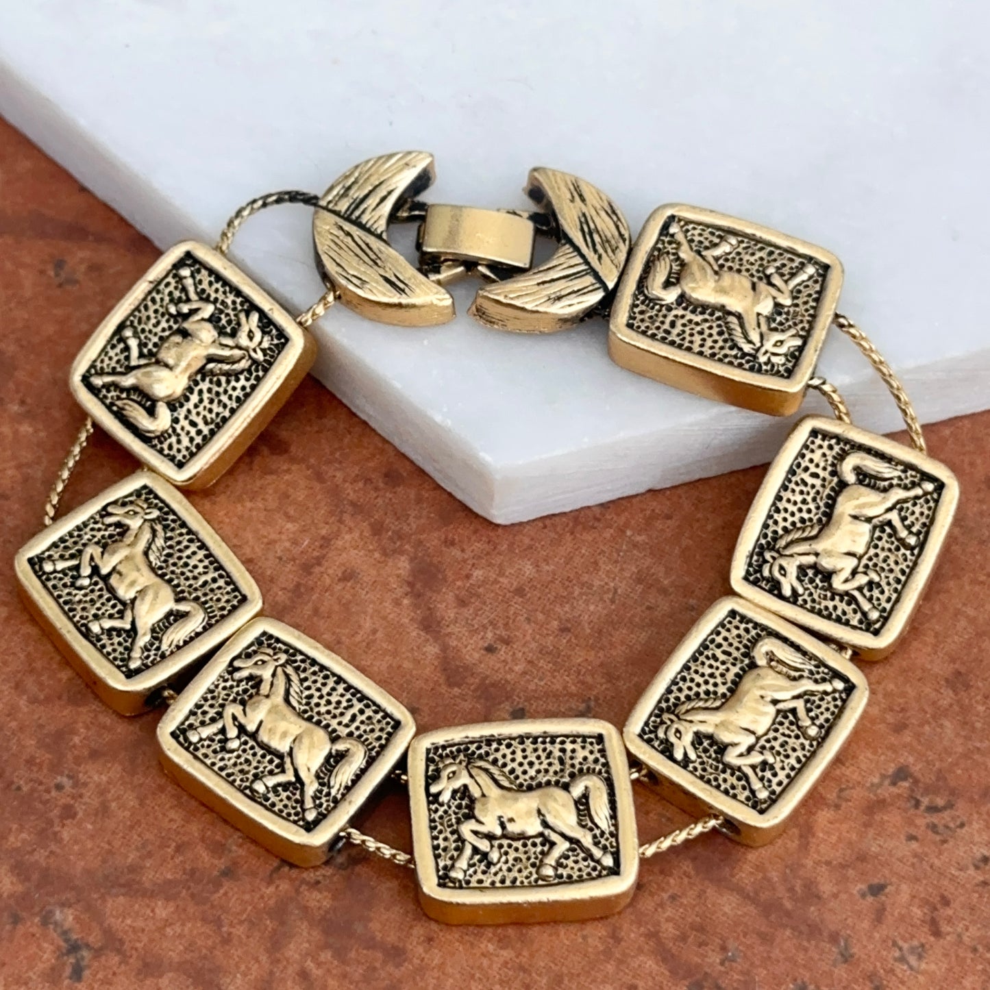 Estate Yellow Gold-Filled Horse Link Chain Bracelet