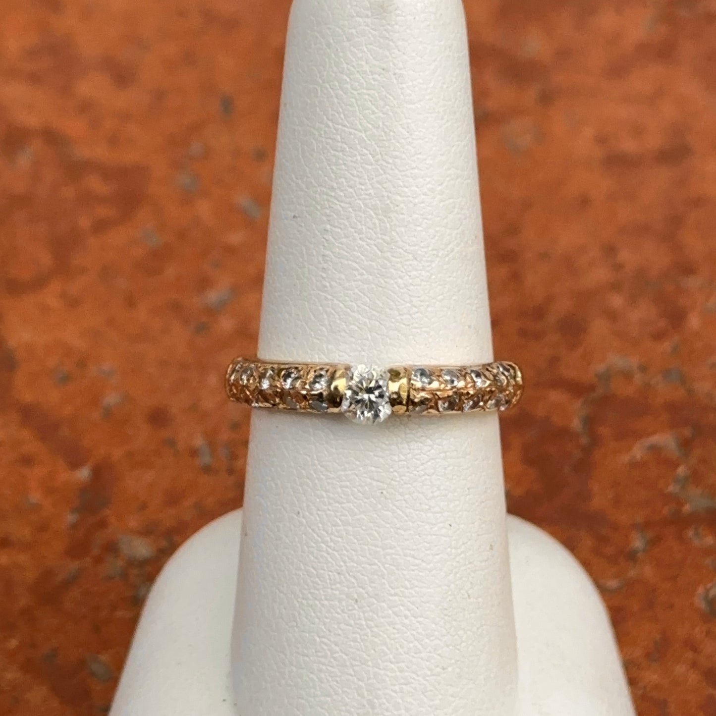 Estate 14KT Yellow Gold Genuine Pave and Suspension Bezel Set Diamond Band Ring - LSJ