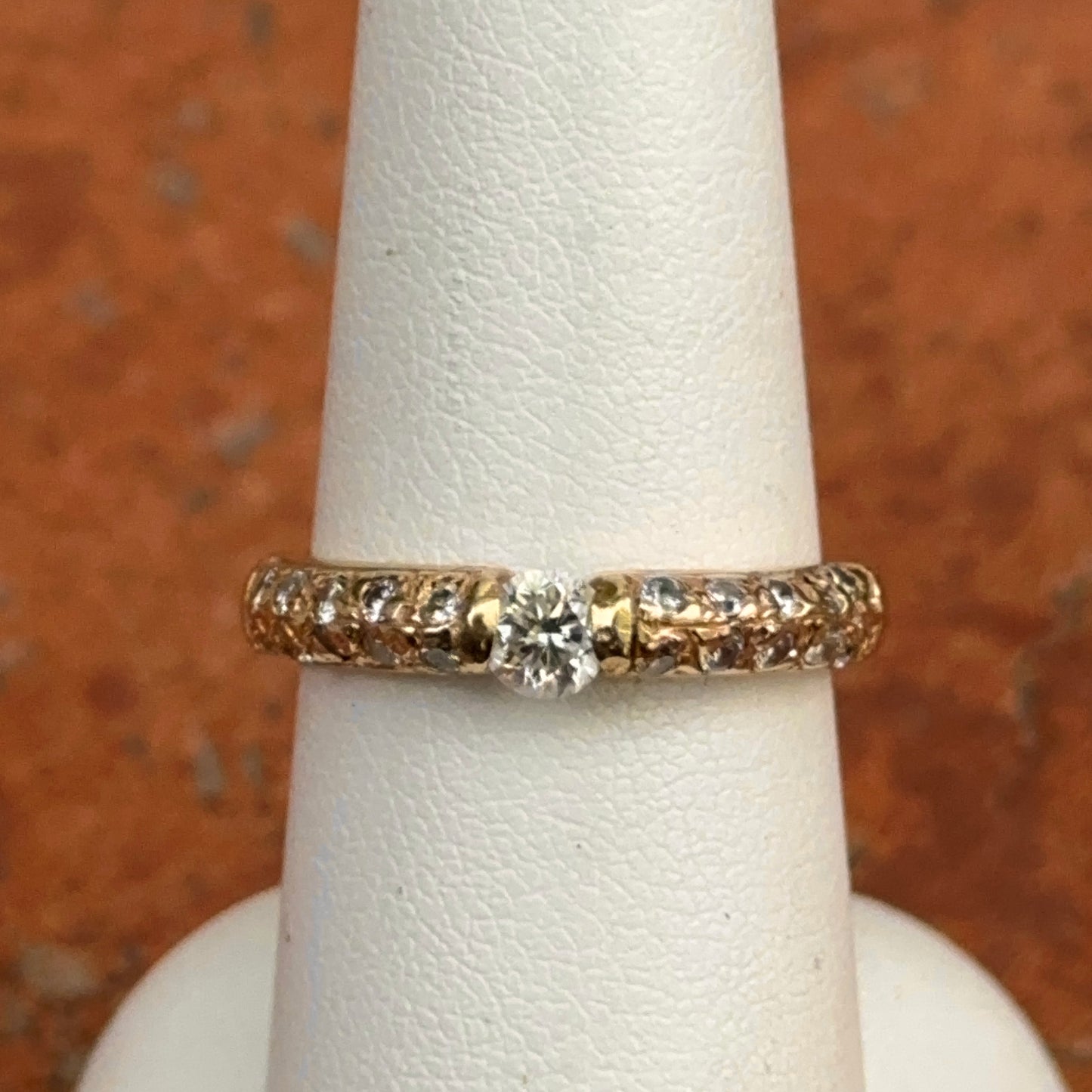 Estate 14KT Yellow Gold Genuine Pave and Suspension Bezel Set Diamond Band Ring - LSJ
