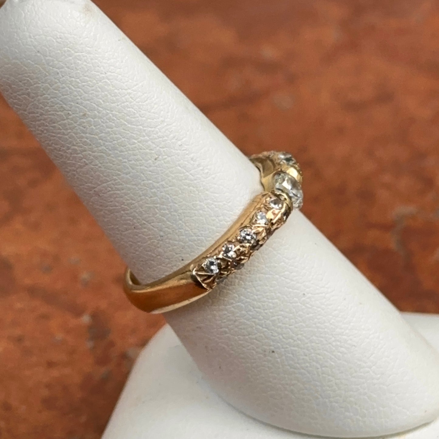 Estate 14KT Yellow Gold Genuine Pave and Suspension Bezel Set Diamond Band Ring - LSJ