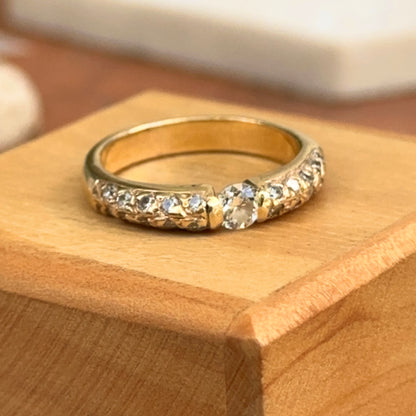 Estate 14KT Yellow Gold Genuine Pave and Suspension Bezel Set Diamond Band Ring - LSJ