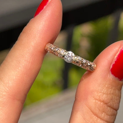Estate 14KT Yellow Gold Genuine Pave and Suspension Bezel Set Diamond Band Ring - LSJ