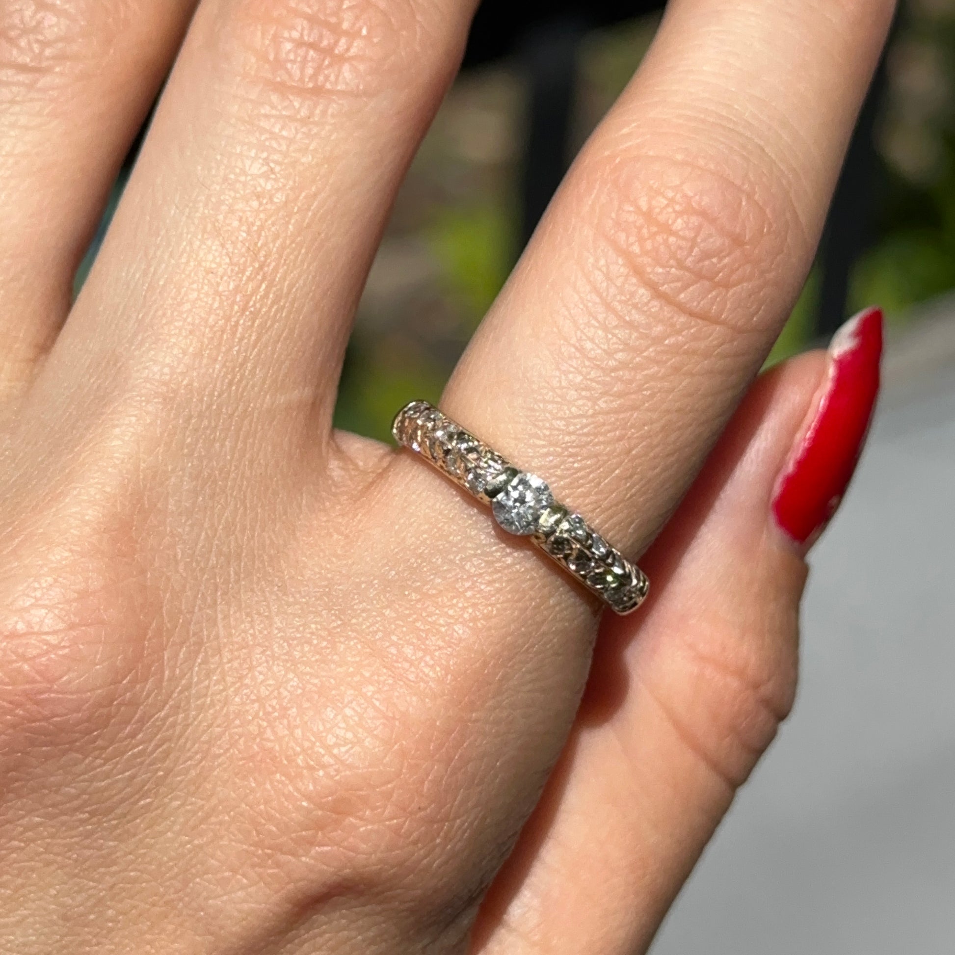 Estate 14KT Yellow Gold Genuine Pave and Suspension Bezel Set Diamond Band Ring - LSJ