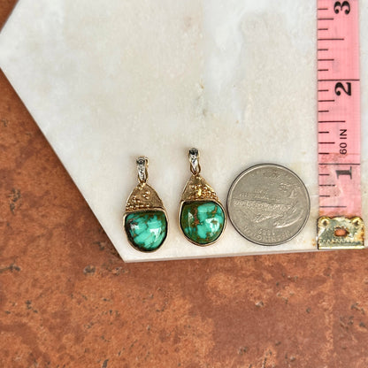 Estate 14K Yellow + White Gold Green Turquoise Earring Charms/Pendant Enhancers