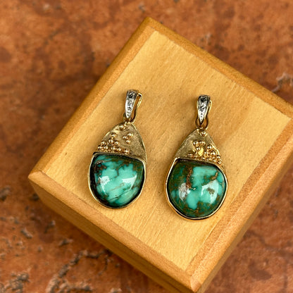 Estate 14K Yellow + White Gold Green Turquoise Earring Charms/Pendant Enhancers