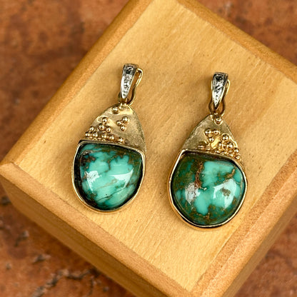 Estate 14K Yellow + White Gold Green Turquoise Earring Charms/Pendant Enhancers