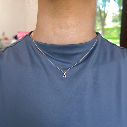 14KT Rose Gold Cancer Awareness Ribbon Pendant Chain Necklace