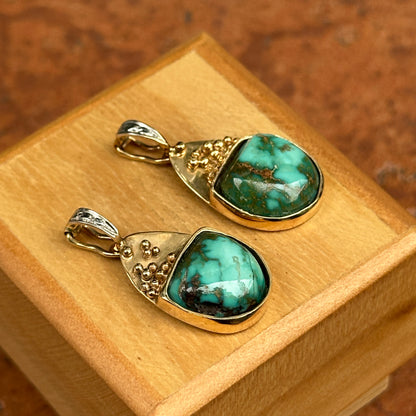Estate 14K Yellow + White Gold Green Turquoise Earring Charms/Pendant Enhancers