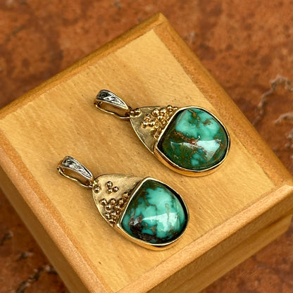 Estate 14K Yellow + White Gold Green Turquoise Earring Charms/Pendant Enhancers