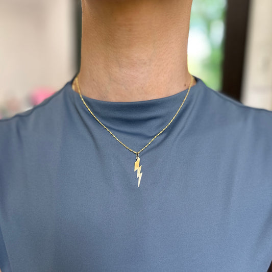14KT Yellow Gold Flat Lightening Bolt Pendant Charm
